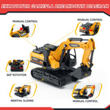 Fistone RC Semi-Trailer Truck & Friction Powered Excavator Toy Set, 1:24 Scale with Sound and Lights, 6 CH Remote Control Flatbed Truck and Inertia-Powered Excavator Toys for Kids Boys，Red