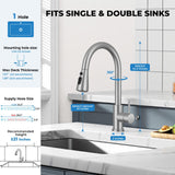Kitchen Faucet with Pull Down Sprayer, VFAUOSIT Lead-Free Kitchen Sink Faucet Brushed Nickel Stainless Steel High Arc Pull Out Single Hole Kitchen Faucets for Pot Filler, Farmhouse RV Bar Laundry Room