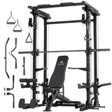 Major Fitness Drone3 Smith Machine with Weight Bench, All-in-One Home Gym Squat Rack with Cable Crossover & Pull-Up Station, Heavy-Duty Full-Body Workout for Strength Training, Black