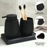 DAHACIS Black Bathroom Accessories Set, Modern 3 Pcs Bathroom Essentials - Soap Dispenser, Toothbrush Holder & Tray, Countertop Vanity Organizer (Black)