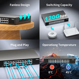 Ethernet Switch with 24* 2.5G Base-T Ports, GiGaPlus 2.5Gbps Network Switch for 2.5Gbps NAS/PC, WiFi6 Router