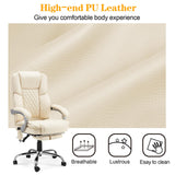 HOMREST Executive Office Chair with Footrest, 6-Point Massage Office Chair with Reclining Backrest, Heated Leather Computer Chair for Home Office(Cream)