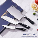 Topfeel Butcher Knife Meat Cleaver Set 3Pcs-7" Heavy Duty Bone Chopper& 7" Santoku Knife& 5" Utility Knife, German Stainless Steel Chef Knives Set for Kitchen Home Gift