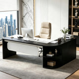 SimpArt Executive L-Shaped Office Desk with Storage Shelves, Modern Executive Desk with Curved Edge, Large Workstation Desk for Home Office, Business Office Furniture
