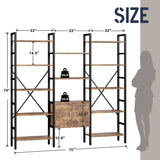 Triple 5 Tier Book Shelf, Industrial Large Bookcase with Storage Cabinet, Tall Bookshelf with 14 Open Display Shelves Metal Frame