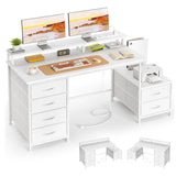 Flrrtenv 52 Inch Office Desk with 6 Drawers and Printer Space for Storage, Reversible Computer Desk with Monitor Stand & Power Outlets, Home Office Desks, White