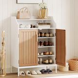 Patikuin Shoe Storage Cabinet for Entryway, 5-Tier White Shoes Cabinet w/Doors and 3 Adjustable Shelves, 41" Tall Wood Shoe Rack for Closet, Modern Shoes Organizer for Entryway, Hallway, Living Room