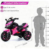 12V Electric Kids Motorcycle for 3-8 Year Old Boys Girls, 3-Wheel Ride-On Toy Motorbike with Lighting Wheels, Music Player (Connect with Phone) and Hand Drive (Pink)