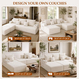 Boneless Couch Cloud Modular Sectional Sofa, Modern Convertible L Shaped 3 Seat Corduroy Deep Seat Boneless Couches with 5 Pillows for Living Room, Apartment (Beige, Left Facing Chaise+Ottoman)