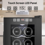 Tylza 8 Bottles Wine Fridge, Wine Cellar with Low-E Tempered Glass Door, LED Touchscreen, Lock, Frost Free, No Vibration, Wine Cooler Refrigerator, Black