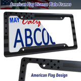 BGGTMO American Flag License Plate Frames- 2 Pack Black Grey Patriotic USA Aluminum Car Tag Holder Cover for Front Rear, with Screws Caps