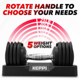 Keppi Adjustable Dumbbells Set-25lb Pair, Anti-Slip Metal Fast Adjust Weight Handle, Exercise & Fitness for Full Body Workout -DBA25(Pair)