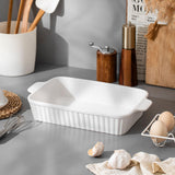 Feenmai Casserole Dishes for Oven, Ceramic Baking Dishes, Porcelain Bakeware Set of 4, Rectangular Baking Pan, White Deep Lasagna Pan with Handle for Cooking, Roasting, Cake, 15.3"/12.8"/11.6"/9.8"