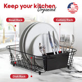 Better Houseware in Sink Dish Drying Rack, Dish Drying Rack in Sink with Non-Slip Handles, Stainless Steel Space-Saving Design, 2-Piece Set with Utensil Holder, 14.5 x 13 x 5 Inch, Black