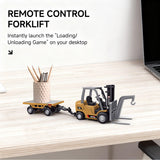 BRRRRT 1/64 Full Proportional RC Forklift Toy,8 Channel 2 Mode Mini Remote Control Forklift Truck with Flatbed Tow Truck,2 in 1 Transformable Lift Fork & Hook with Rechargeable Battery for 4+ Kids