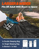 MEREZA Flannel Double Sleeping Bag for Adults Cold Weather, XL Queen Size Sleeping Bag for All Season 2 Person Big and Tall Sleeping Bags for Camping 0 Degree with Pillow