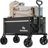 ROSONG Collapsible Wagon Cart with Wheels Foldable - Folding Utility Heavy Duty Wagons Carts for Grocery Sports Garden Shopping Camping Wheelbarrows (Black, 90L)