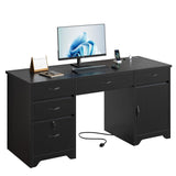 Office Desk with Lockable Drawers, Modern Computer Desk with File Drawer