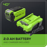 Greenworks 40V Leaf Blower/Sweeper, 150 MPH, Lightweight, Quiet, with 2.0 Ah Battery and Charger