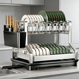 mfanchan 2 Tier Dish Racks for Kitchen Counter and Sink, Large Dish Drying Rack with Drainboard & Utensil Holders, Stainless Steel Dish Drainers, Kitchen Organization and Storage (1)
