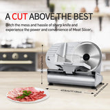 Meat Slicer, Techwood 200W Electric Food Slicer with Removable 9” Stainless Steel Blade, Deli Fruit Vegetable Cutter with Adjustable Knob for Thickness, Food Carriage & Non-Slip Feet, Double Blade