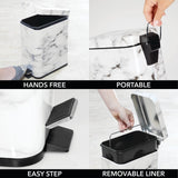 mDesign Small Modern 1.3 Gallon Rectangle Metal Lidded Step Trash Can, Compact Garbage Bin with Removable Liner Bucket and Handle for Bathroom