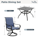 PHI VILLA 5 Pcs Patio Dining Set for 4, Swivel Mesh Chairs, Blue
