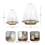 Kate and Laurel Campana Modern Two-Piece Candle Holder Set, Set of 2, Antique Brass and Clear Glass, Cast Aluminum Candle Holders with Textured Glass Cloche Design for Entryway or Living Room Decor