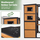 4-Story Outdoor Catio Cat Enclosure, Wooden Cat House with Weatherproof Roof, Outdoor Large Cat Cage with Platforms & Lockable Door for 2-6 Cats