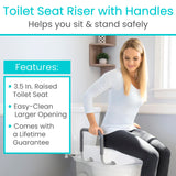 Vive Raised Toilet Seat Riser for Seniors (with Handles) - Handicap Rail Grab Bar Seat for Over Toilet - Elevated Safety for Elderly, Disabled, Medical - Elongated
