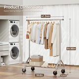 HYSEYY Clothes Rack, Rolling Clothing Rack for Hanging Clothes, Metal Portable Garment Rack with Sturdy Wheels, Coat Rack Wardrobe Closet Load 350 LBS for Bedroom Laundry Room (Sliver, L)