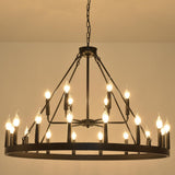 ELGOBST Wagon Wheel Chandelier 40In 22-Light Height Adjustable Large Modern Industrial Black Farmhouse Chandeliers and Dining Room Living Room Ceiling Pendant Island Light Fixture