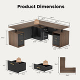 1" L-Shaped Electric Standing Desk with 5 Drawers, One-Piece Height Adjustable Executive Stand Up Desk