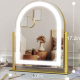 Gvnkvn Arched Makeup Vanity Mirror with Lights 17.2" LED Makeup Mirror Detachable 10X Magnification, Hollywood Make Up Mirror with Lighting, Smart Touch, 360° Rotation, (Gold,Gift Box)
