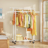 HYSEYY Double Rods Clothes Rack, Rolling Clothing Rack for Hanging Clothes Portable Wardrobe Rack, Metal Garment Rack Sturdy Coat Rack for Bedroom Laundry Living Room, White