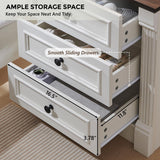 Aitjunz 26" Tall Farmhouse Nightstand Set of 2, 3 Drawers End Table w/Charging Station, 23.6" Wide Large Side Table w/Roman Column, Wood Rustic Sofa Table for Bedroom, White