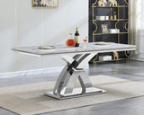 Maotifeys White Marble Dining Table for 6 Modern Luxury Faux Marble Kitchen Table for 4-6,68" Large Dining Room Tables with Classic X Pedestal Silver Stainless Steel Base