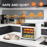 OLIXIS Food Dehydrator Machine, 500W Jerky Dehydrators with 8 Stainless Steel Large Trays, 185°F Temperature Control & 24H Timer Food Dryer for Fruit Meat Herb Dog Treats, Silver