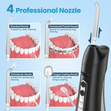 Water Flosser, Water Dental Flosser Pick for Teeth, IPX7 Waterproof Oral Irrigator, 3 Modes 4 Replaceable Jet Tips, Professional Flossing Cleaning Picks for Home Travel Gums, Braces Care (Black)