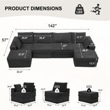 NABUMI 142'' Modular Sectional Sofa, Deep Seat Boneless Couch with Storage