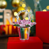 H&D HYALINE & DORA Crystal Pink Flower Basket Figurine,Crystal Gifts for Women, Glass Flower Collectible Figurines for Home Wedding Christmas Decor(with 5 Flowers)