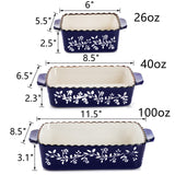 AVLA 3 Pack Ceramic Bakeware Set Porcelain Rectangular Baking Dish Lasagna Pans for Cooking Kitchen Casserole Dishes Cake Dinner 12 x 8.5 x 6 Inches of Baking Pans Banquet and Daily Use Cobalt Blue