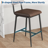 IDEALHOUSE Bar Stools Set of 6 w/Back & Footrest, Counter Height Bar Stools Set of 6 with Thick Cushion & Thickened Metal Legs, Upholstered Counter Height Bar Stools for Island, Counter Bar, Brown
