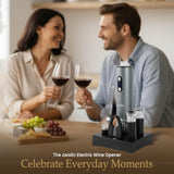 Jwalin Rechargeable Electric Wine Opener Gift Set – 6-in-1 Automatic Wine Bottle Opener with Foil Cutter, Aerator Pourer, 2 Vacuum Stoppers & Base Stand – Perfect Wine Gift for Wine Lovers