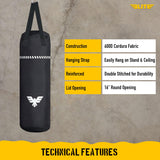 Elite Sports Boxing Bag 4 FT – Heavy Duty Canvas Punching Bag with Straps for Boxing, Training, MMA, Muay Thai, Kickboxing, Martial Arts & Fitness – UNFILLED Heavy Bag