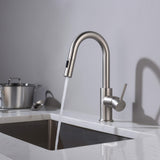 KIBI Pull Down Kitchen Faucet with Single Handle | Solid Brass High Arc Spout | Kitchen Sink Faucet with Pull Down Sprayer | Easy Clean | Brushed Nickel, KKF2011