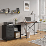 Panana 3 Drawer Office File Cabinets, Mobile Lateral Printer Stand with Open Storage Shelf, Rolling Filing Cabinet (Black)