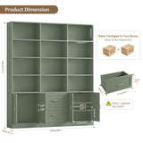 HOSTACK 71" Tall Triple Wide Bookshelf with Storage Drawers & Doors, Green