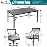PHI VILLA Patio Dining Set, Swivel Chairs, 64" Steel Table