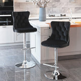 MOOLSUN Rotating Velvet Bar Stools Set of 4, Modern Padded with Nailhead Trim and Tufted Back, Adjustable Swivel Counter Height Stools for Kitchen Island, Bar, Club,Black(Silver Base)